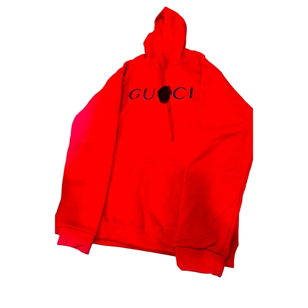 Red Hoodie Pullover Sweatshirt Embroidered Logo Trendy Fashion Top